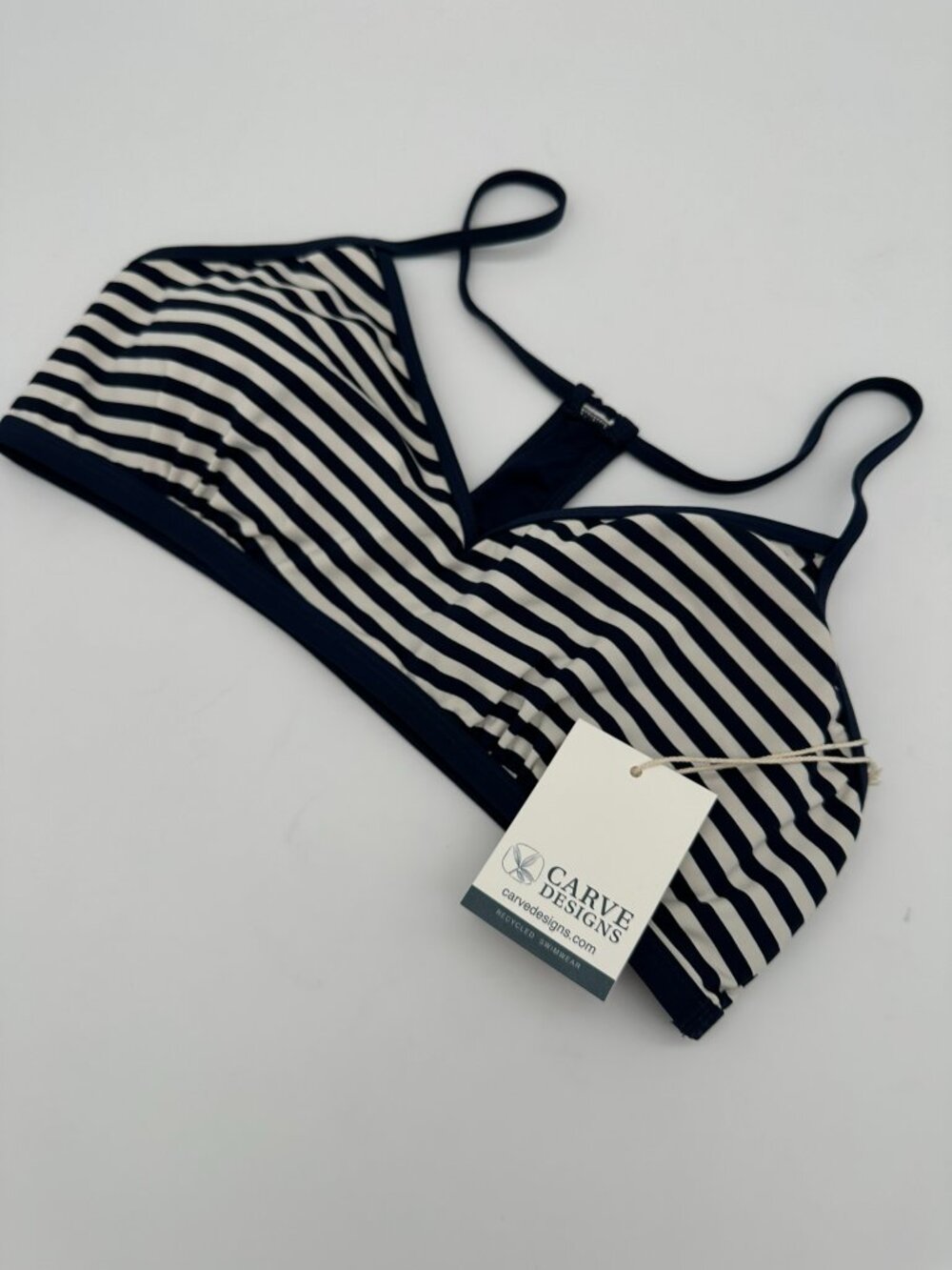 Carve Designs Women's Stinson Support T-Back Bikini Top Size Large Navy Stripe